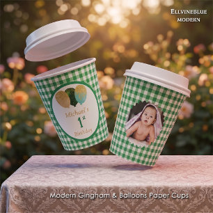 Groene Gingham Glitter Ballonnen & Foto Verjaardag Papieren Bekers