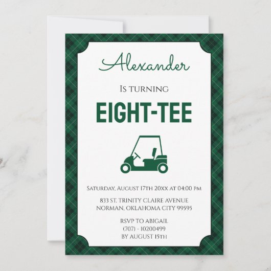 Groene Gingham Golf 80ste Verjaardagsfeestje Kaart (Voorkant)