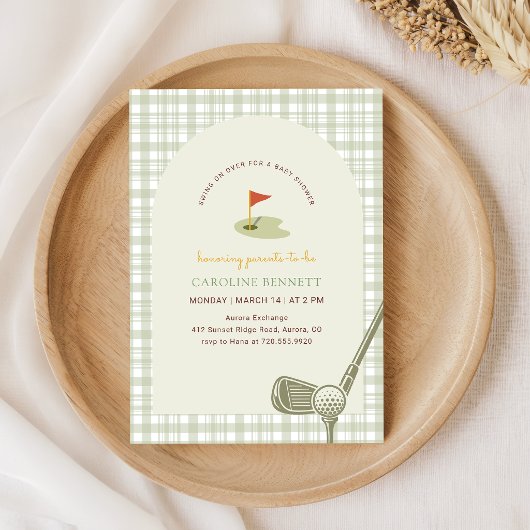 Groene Gingham Golf Baby Shower Kaart