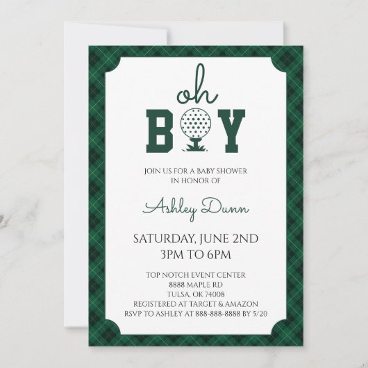 Groene Gingham Golf Baby Shower Kaart (Voorkant)