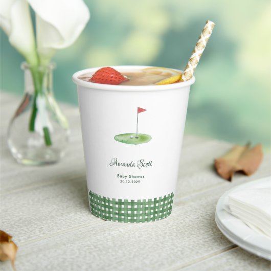 Groene Gingham Golf Baby Shower Papieren Bekers (Insitu)