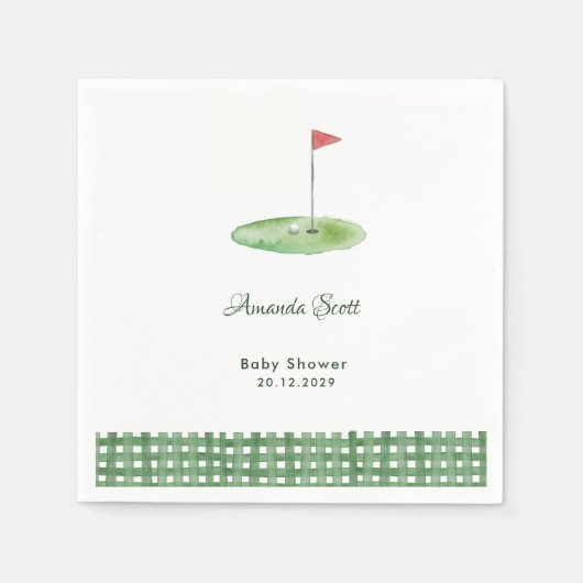 Groene Gingham Golf Baby Shower Servet (Voorkant)