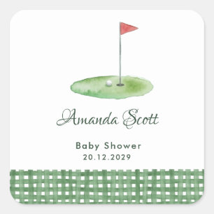 Groene Gingham Golf Baby Shower Vierkante Sticker