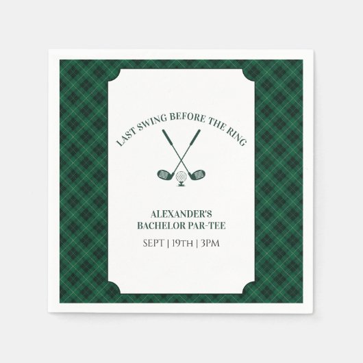 Groene Gingham Golf Bachelor Party Servet (Voorkant)