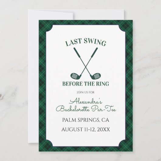 Groene Gingham Golf Bachelorette Feestje Kaart (Voorkant)
