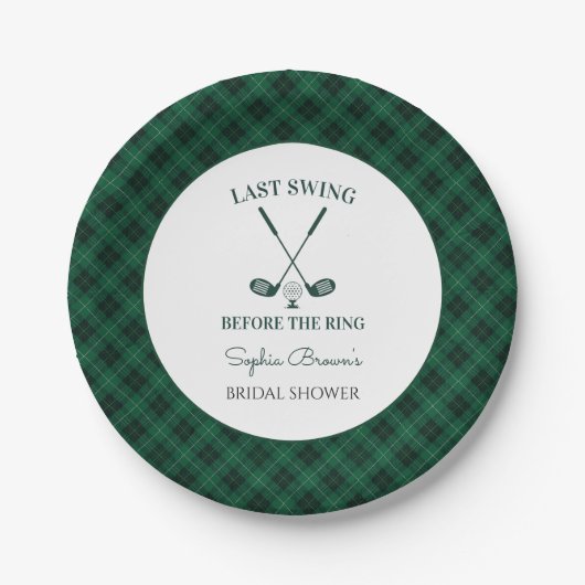 Groene Gingham Golf Bruidsdouche Papieren Bordje (Voorkant)