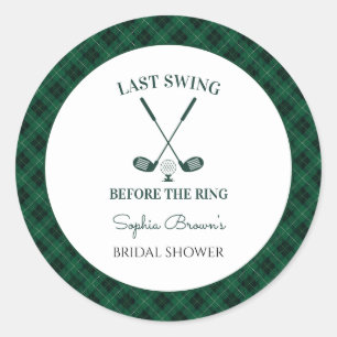 Groene Gingham Golf Bruidsdouche Ronde Sticker