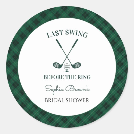 Groene Gingham Golf Bruidsdouche Ronde Sticker (Voorkant)