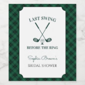Groene Gingham Golf Bruidsdouche Wijn Etiket (Enkel label)