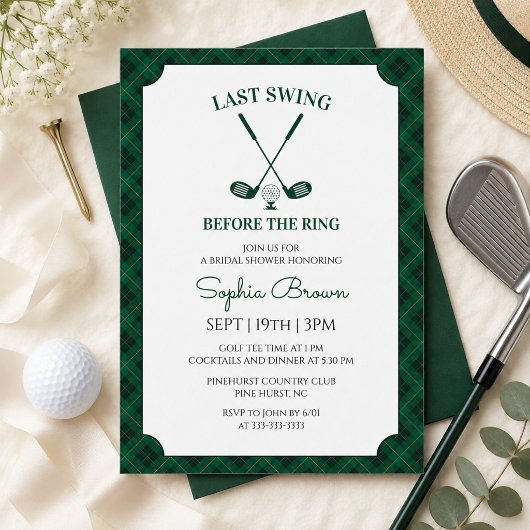 Groene Gingham Golf Bruiloftsborrel Kaart