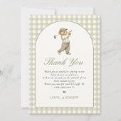 Groene Gingham Golf Jongen Baby Borrel Bedankkaart (Voorkant)