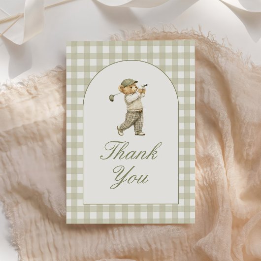 Groene Gingham Golf Jongen Baby Borrel Bedankkaart