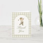Groene Gingham Golf Jongen Baby Borrel Bedankkaart (Voorkant)