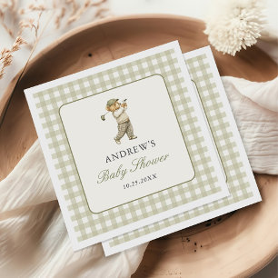 Groene Gingham Golf Jongen Baby Borrel Servet