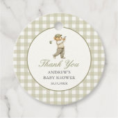 Groene Gingham Golf Jongen Baby Shower Bedankjes Labels (Voorkant)