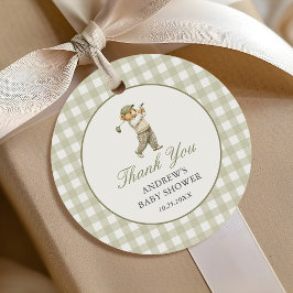 Groene Gingham Golf Jongen Baby Shower Bedankjes Labels