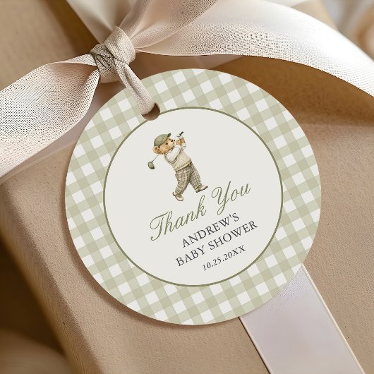 Groene Gingham Golf Jongen Baby Shower Bedankjes Labels