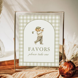Groene Gingham Golf Jongen Baby Shower Favoren Bor Poster
