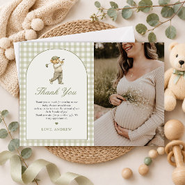 Groene Gingham Golf Jongen Baby Shower Foto Bedankkaart
