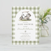 Groene Gingham Golf Jongen Baby Shower Uitnodiging (Staand voorkant)