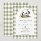 Groene Gingham Golf Jongen Baby Shower Uitnodiging (Voorkant / Achterkant)