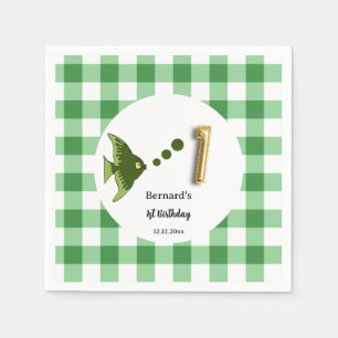 Groene Gingham Goud Folie Ballon Vis 1e Verjaardag Servet
