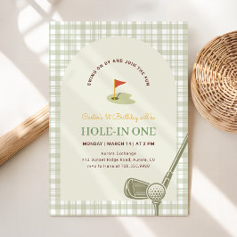 Groene Gingham Hole in One Golf Eerste Verjaardag Kaart