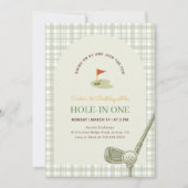 Groene Gingham Hole in One Kinder Golf Eerste Verj Kaart (Voorkant)