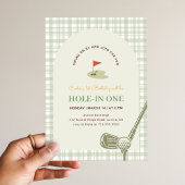 Groene Gingham Hole in One Kinder Golf Eerste Verj Kaart