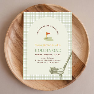 Groene Gingham Hole in One Kinder Golf Eerste Verj Kaart