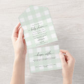 Groene gingham in één baby shower uitnodiging (Afscheurbaar)