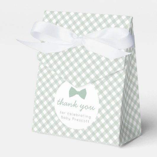 Groene gingham jongen boog stropdas baby shower gu bedankdoosjes (Voorkant Zijde)
