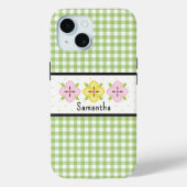 Groene Gingham Karo Bloem Monogram Case-Mate iPhone Case (Achterkant)