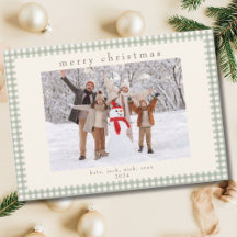 Groene Gingham Karo Plaid Fotokaart voor Kerstmis