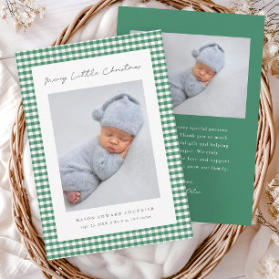 Groene Gingham Kerst Baby Bedankt Kaart