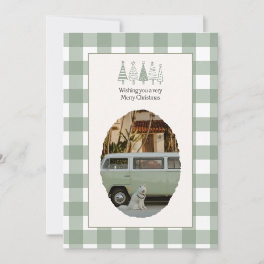 Groene Gingham Kerst Fotokaart Kaart (Voorkant)