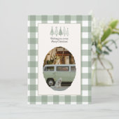 Groene Gingham Kerst Fotokaart Kaart (Staand voorkant)