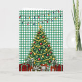 Groene Gingham Kerstfeest Uitnodigingskaart Kaart (Achterkant)