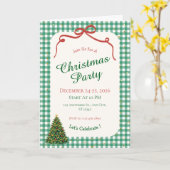 Groene Gingham Kerstfeest Uitnodigingskaart Kaart (Gele Bloem)