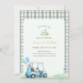 Groene Gingham Kinderen Golf Eerste Verjaardag Kaart (Voorkant)