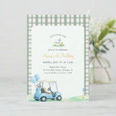 Groene Gingham Kinderen Golf Eerste Verjaardag Kaart (Staand voorkant)