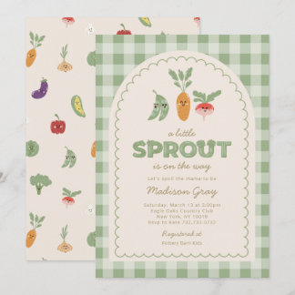 Groene Gingham Kleine Spruit op Komst Baby Shower Kaart