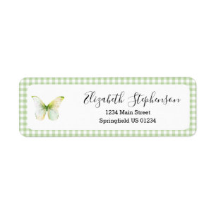 Groene Gingham Kleine Vlinder Retouradres Etiket