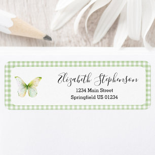 Groene Gingham Kleine Vlinder Retouradres Etiket