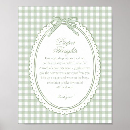 Groene Gingham Kokette Strik Luier Gedachten Baby Poster (Voorkant)