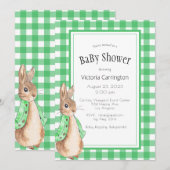 Groene Gingham Konijn Baby Shower Kaart (Voorkant / Achterkant)