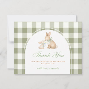 Groene Gingham Konijn Lente Pasen Baby Shower Bedankkaart