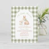 Groene Gingham Konijn Lente Pasen Baby Shower Kaart (Staand voorkant)