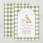 Groene Gingham Konijn Lente Pasen Baby Shower Kaart (Voorkant / Achterkant)