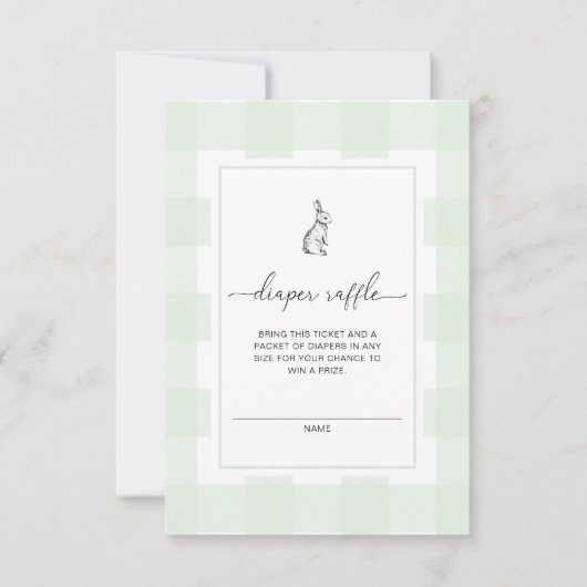 Groene Gingham Konijn Luier Raffle Ticket Kaart (Voorkant)